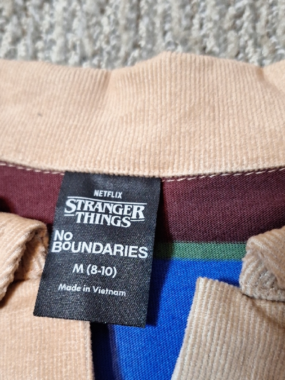 Womens Striped Rugby Shirt with Tan Collar - Blue & Maroon - Stranger Things - Picture 4 of 5